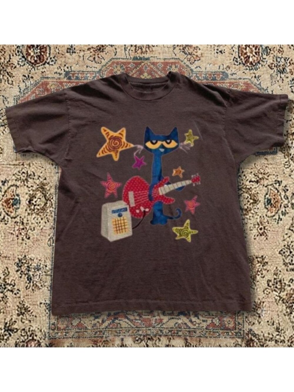 Brown Pete the Cat tee with blue unisex